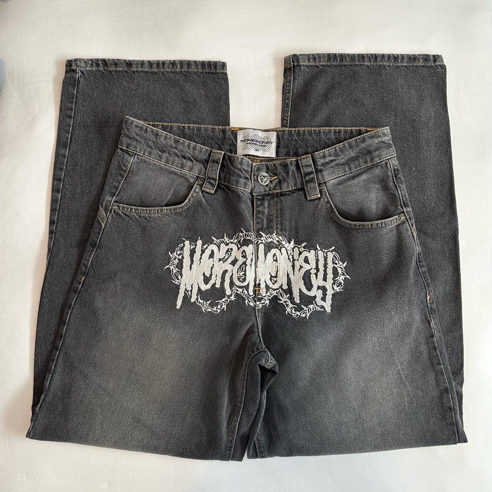 More Money More Love Mens 32 X 32 Dark Gray Wash Jeans
